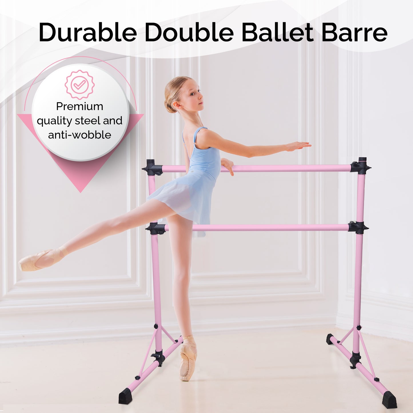 BALLERINA BASICS New and Improved 4 Ft Steel Double Ballet Barre with Carry Bag and Beginner Guide
