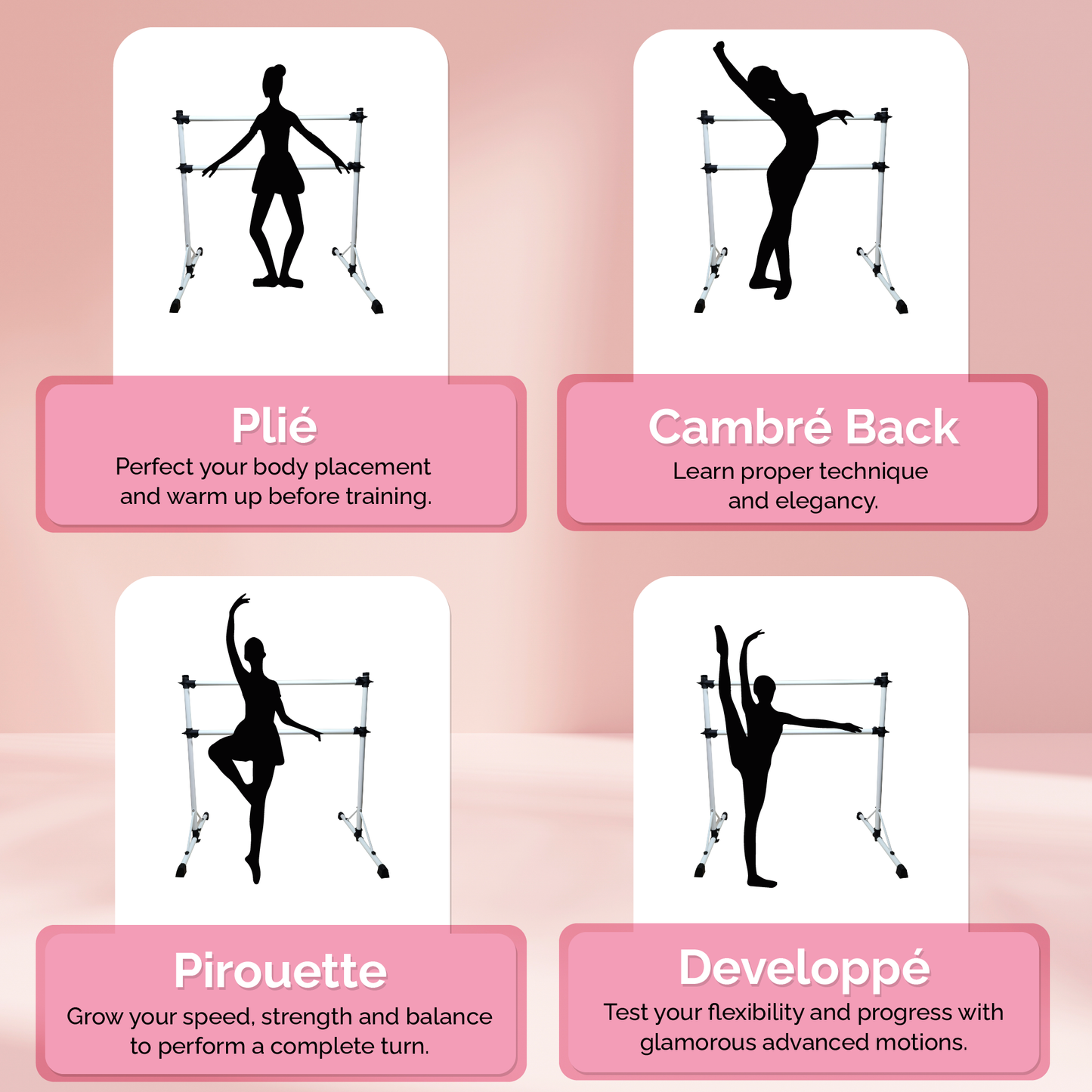 BALLERINA BASICS New and Improved 4 Ft Steel Double Ballet Barre with Carry Bag and Beginner Guide