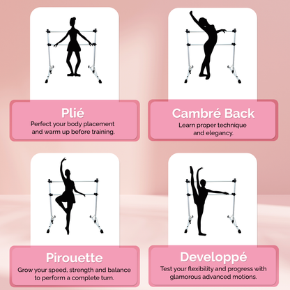 BALLERINA BASICS New and Improved 4 Ft Steel Double Ballet Barre with Carry Bag and Beginner Guide