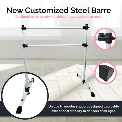 BALLERINA BASICS New and Improved 4 Ft Steel Double Ballet Barre with Carry Bag and Beginner Guide