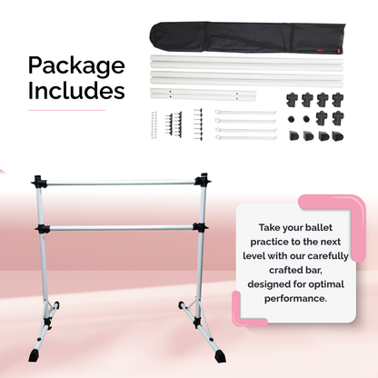 BALLERINA BASICS New and Improved 4 Ft Steel Double Ballet Barre with Carry Bag and Beginner Guide